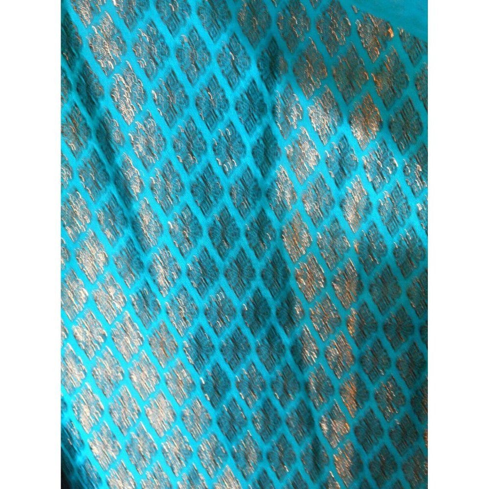 Gorgeous Beaded Teal Gold w Scarf Dress India - Picture 9 of 11